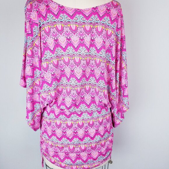 Luli Fama Hot Pink & Turquoise Summer Fling Bikini Set with Cover Up Mini Dress - Picture 2 of 16